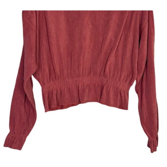 Zara Ruffle Gathered Top Elastic Waist Long Sleeve Stretch Sweater M Coral Pink - Picture 8 of 15
